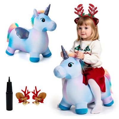 EVERICH TOY Unicorn Bouncy Horses Inflatable Plush Hopping Toy, Bouncing Hopper Animals for Toddlers, Outdoor & Indoor Christmas Toys for Boys Girls, Gift for 1-3 W/Free Christmas Accessories