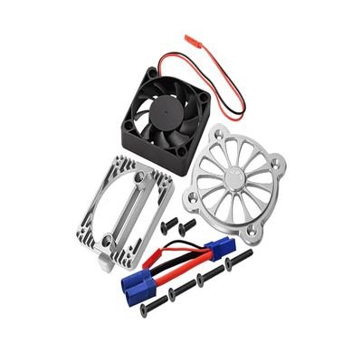 Aluminum Motor Heatsink with Cooling Fan for Arrma 1:10 KRATON 4S / BIG ROCK V3 3S / VORTEKS 3S / SENTON 3S / 1:8 VENDETTA 3S - 1 Set Silver