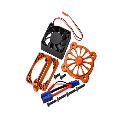 Aluminum Motor Heatsink with Cooling Fan for Arrma 1:10 KRATON 4S / Big Rock V3 3S / VORTEKS 3S / SENTON 3S / 1:8 Vendetta 3S - 1 Set Orange