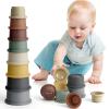 BOBXIN Stacking Cups Baby Building/Bathtub/Beach Toy 11.8, Nesting Cup Early Educational Toddlers Stacking Toy, 8 Pcs with Numbers & Pattern, Fun for Kid Baby 6-12 Months Indoor/Outdoor view 1