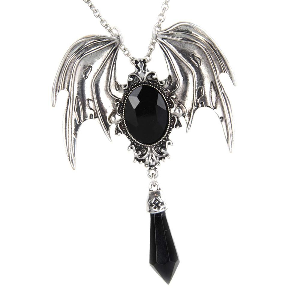 FUNZZY Halloween Bat Necklace Gothic Gemstone Pendant Neck Jewelry Cosplay Props Halloween Party Supplies