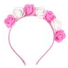 Needzo Floral Headband, Festival and Party Costume Flower Headwear, Photo Props and Favors, One Size Fits Most (Pink and White Roses) view 1