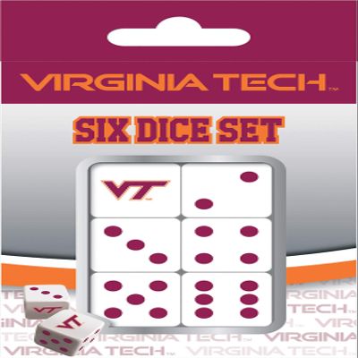 MasterPieces Game Day - NCAA Virginia Tech Hokies - 6 Piece Team Logo Dice Set - D6 Standard Size