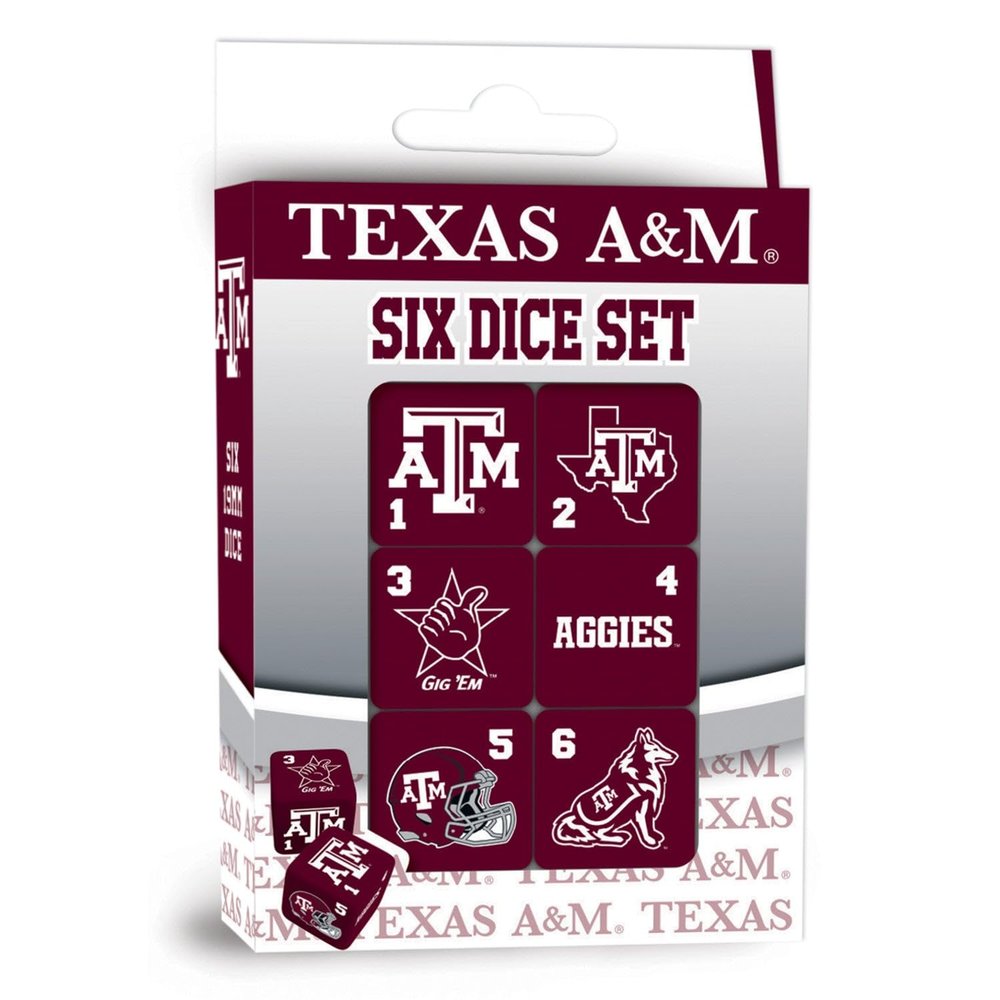 MasterPieces Game Day - NCAA Texas A&M Aggies - 6 Piece Team Logo Dice Set - D6 Standard Size