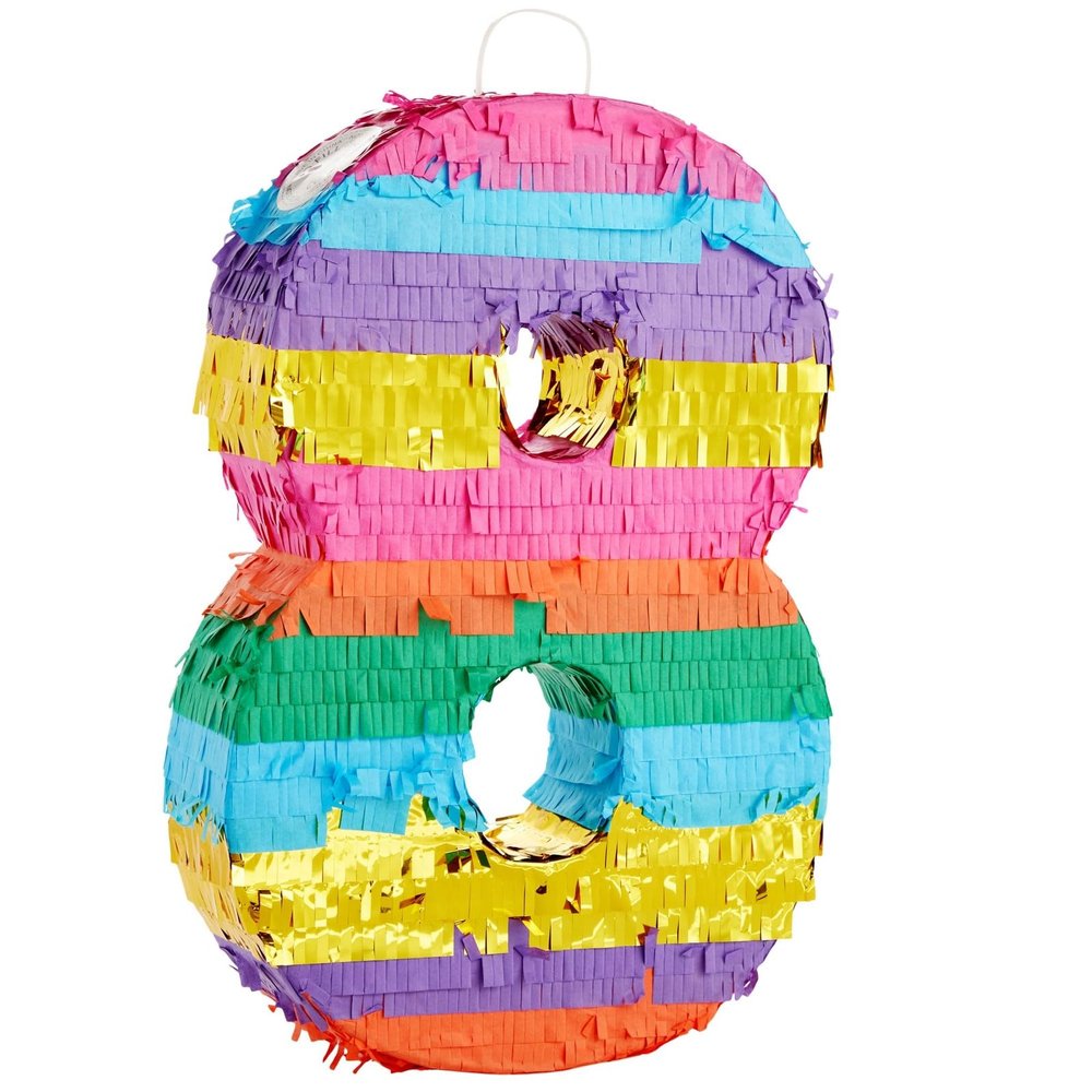 BLUE PANDA 8 Pinata - Small Multicolor, 11.4 x 16.5 x 3 In - Neon Rainbow Pinata in Shape of 8 for Girls Birthday Party