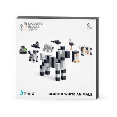 PIXIO Magnetic Cubes - Black & White Animals - Magnetic Cubes Building Toys in Pixel Art Style - Animal Figures - Arts and Crafts Kids Toys - Building Blocks - Learning Toys - 195 pcs