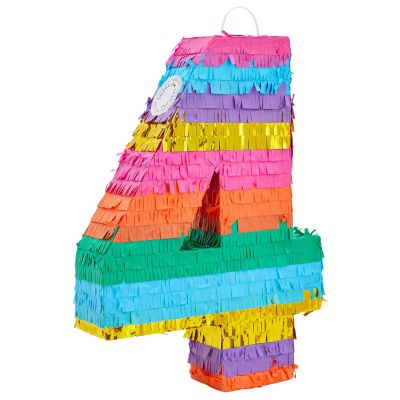 BLUE PANDA Rainbow Number 4 Pinata - Easy Fill Top Opening & 4th Birthday Party Decorations - Vibrant Tissue Layers & Number 4 Pinata - Indoor & Outdoor Party Supply - Multicolored - 12 x 17 x 3 in