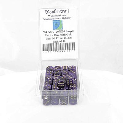 Purple Vortex Dice with Gold Pips D6 12mm (1/2in) Pack of 50 Wondertrail