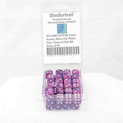 Violet Festive Dice with White Pips 12mm (1/2in) D6 Pack of 50 Wondertrail