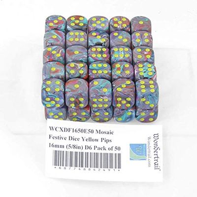 Mosaic Festive Dice with Yellow Pips 16mm (5/8in) D6 Pack of 50 Wondertrail