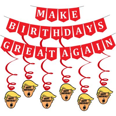Funny Birthday Party Pack  MAGA Happy Birthday Banner and Swirls Pack - Adult Birthday Decorations  21st  30th  40th  50th  60th  70th  80th Birthday Party Supplies