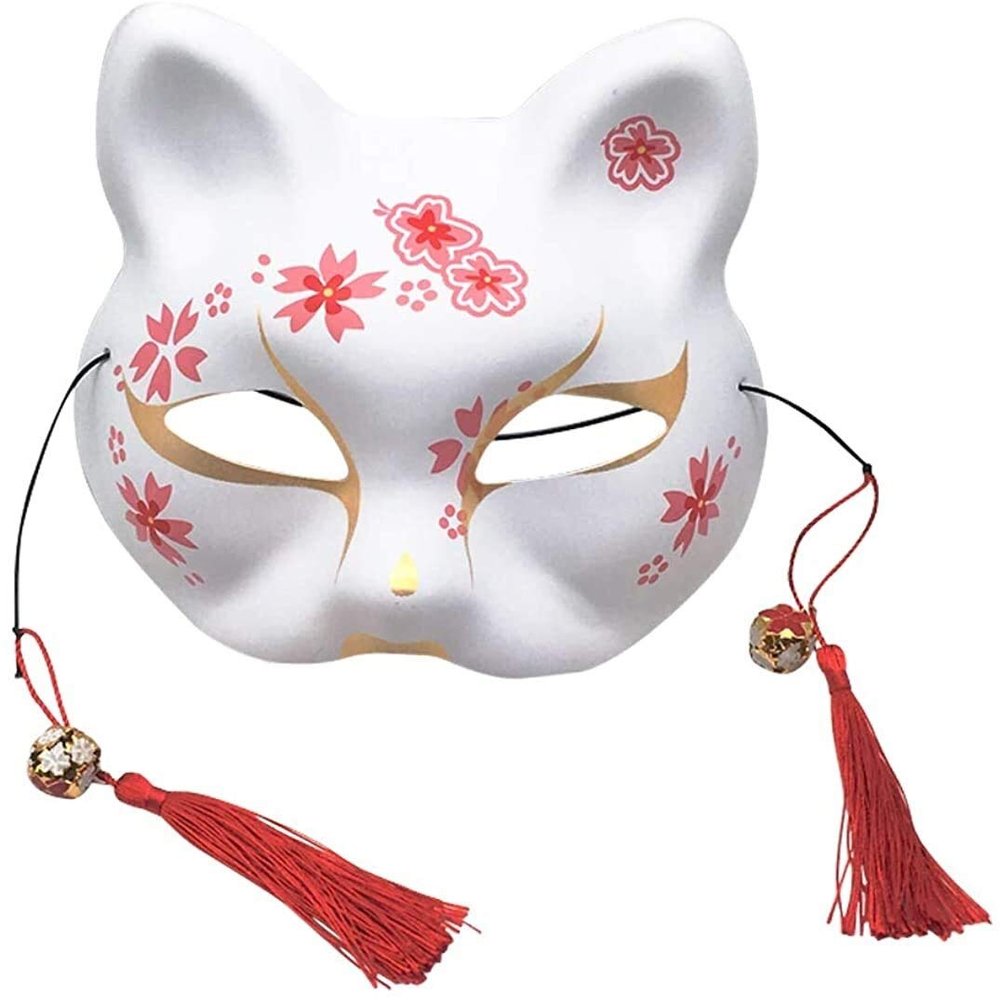 Luxury Novelty Kitsune Fox Mask for Masquerade Ball, Animal Cosplay Kabuki Cat Masks Carnival Carnival (Color : Pink Flower)