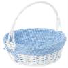 White Round Willow Wicker Gift Basket with Blue Gingham Liner & Handle, Large Decorative Foraging, Picnic, Storage Basket view 1