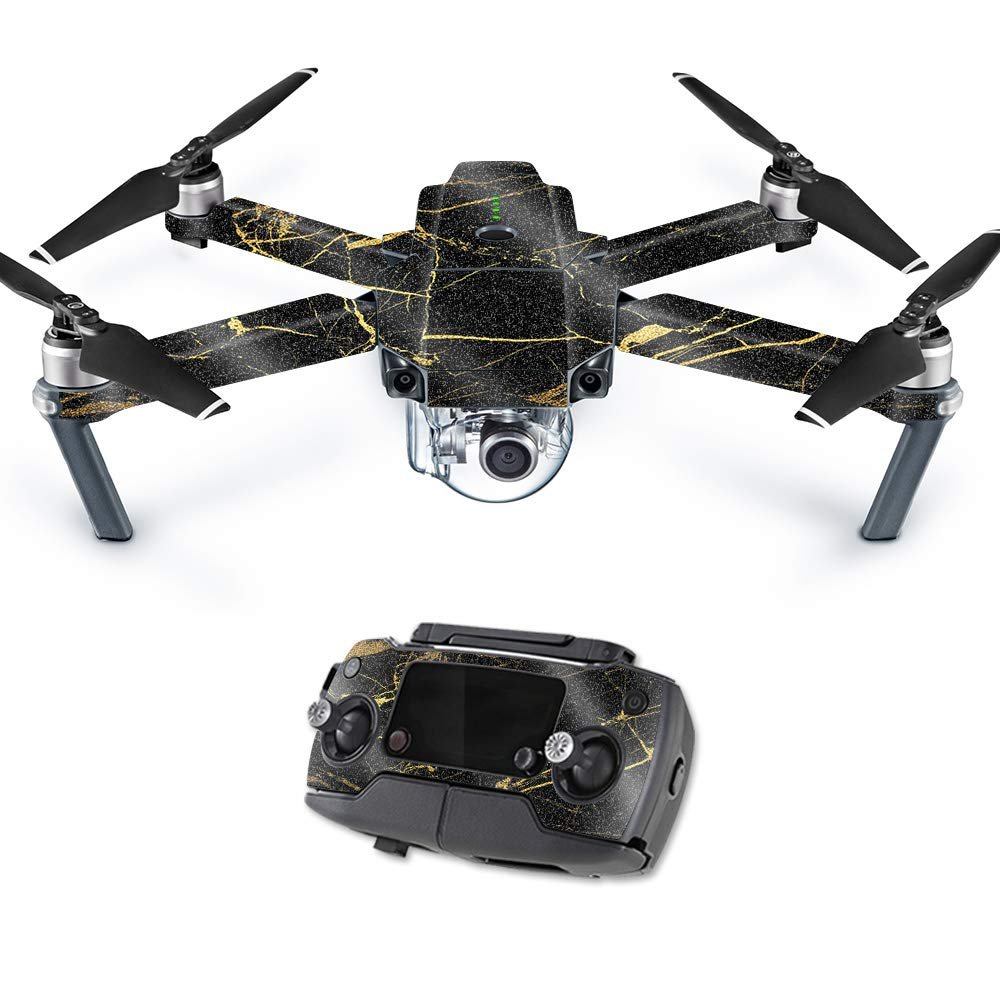 MightySkins Glossy Glitter Skin for DJI Mavic Pro Quadcopter Drone - Black Gold Marble | Protective, Durable High-Gloss Glitter Finish | Easy to Apply, Remove, and Change Styles | Made in The USA