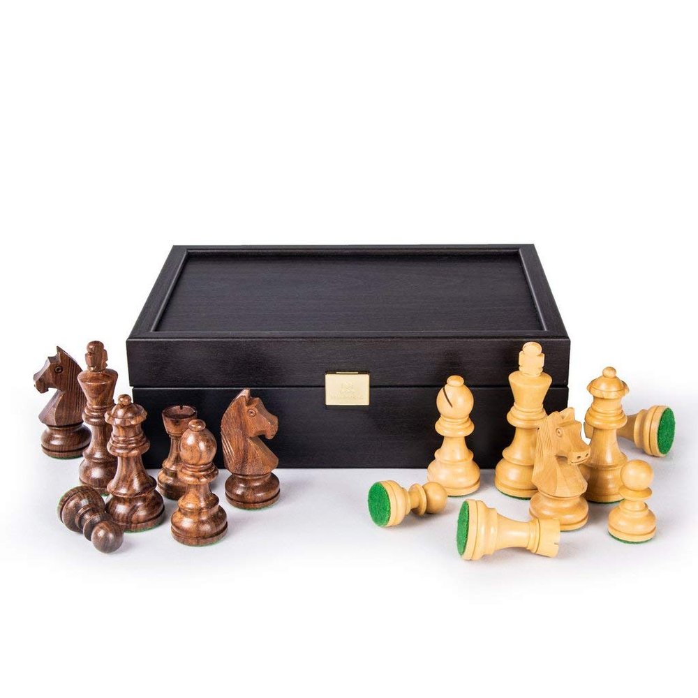 3.75" King Height Collector Premium Wooden Staunton Chessmen Chess Pieces Staunton Standard in Black Box
