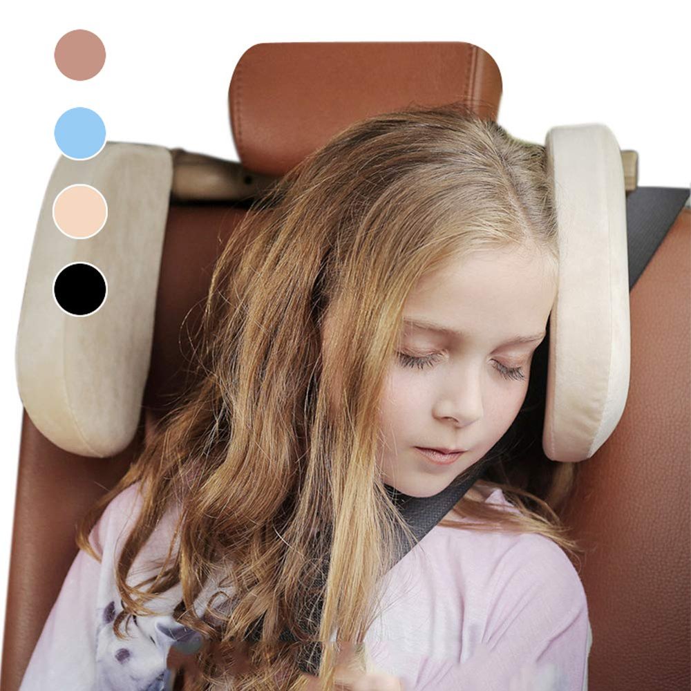 Car Seat Headrest Pillow, 180 Degree Adjustable Head Neck Support on Both Sides Protect Neck Pillow Cushion, Sleeping Travel Car Seat Pillow for Kids Adults Elders,Beige