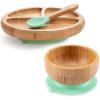 Baby Bamboo Suction Plate, Bowl and Spoon Set, Wooden Feeding Set for Toddler 1-3 Year Old, Silicone Suction Sticks to Most High Chairs for Non Slip & Silicone Spoon Tips with Wood Handle view 1