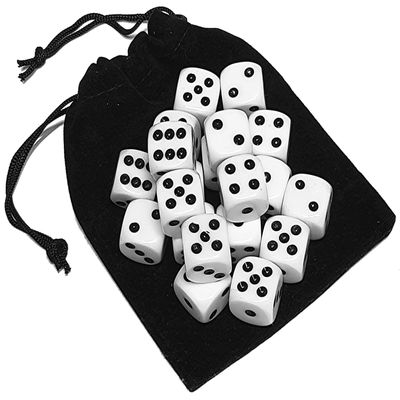 Cyber-Deals Set of 16mm Rounded Corners 6-Sided Opaque Pip Dice with Black Velvet Pouch ((20) White Pip Dice)