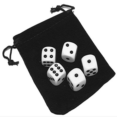 Cyber-Deals Set of 16mm Rounded Corners 6-Sided Opaque Pip Dice with Black Velvet Pouch ((05) White Pip Dice)
