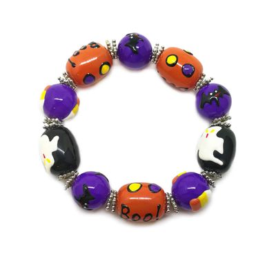 Beading Station Handcrafed Elastic Bracelet with Charm Lampworked Glass Beads Halloween Christmas 1 Piece (Halloween 2)
