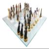 Ebros Gift Historical Themed Chess Set Egyptian Ptolemaic Pharaoh Army VS Augustus Caesar Roman Empire Centurions Resin Sculpted Chess Pieces with Checker Frosted Glass Board Gaming Set view 3