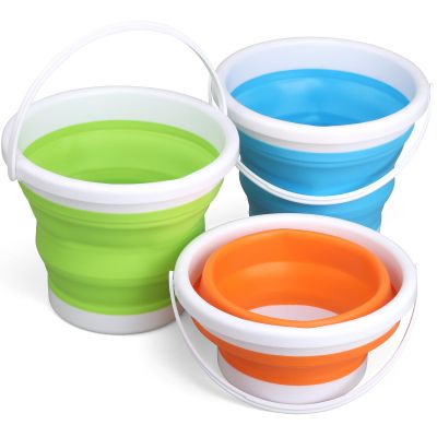 3L Jumbo Foldable Buckets, Sand Beach Toy Silicon Pails for Kids Adults, Collapisible Water Buckets Sandbox Kit Tool Multi Use for Outdoor, Cleaning Washing, Camping, Traveling, Towels, Picnic 3 Pack