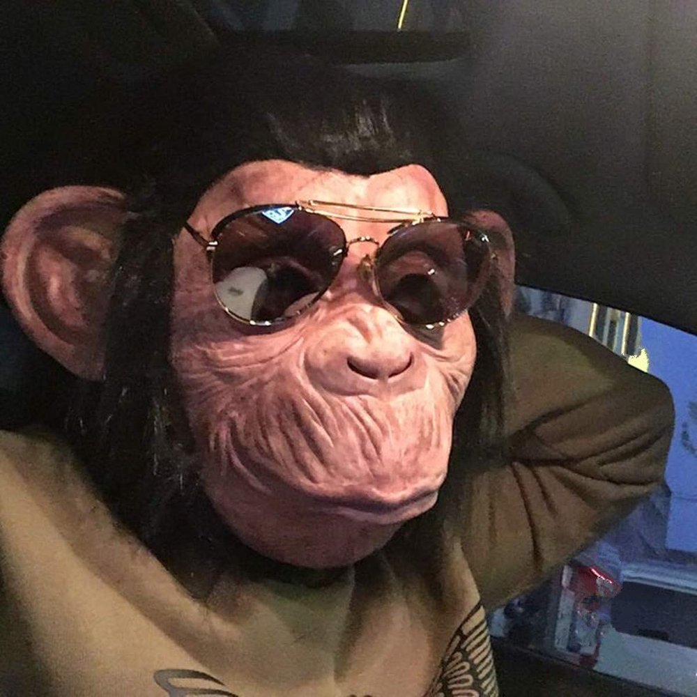 Utaomld Halloween Gorilla Mask, Novelty Monkey Orangutan Chimp Maks Costume Cosplay, Latex Animal Mask with Hair Dress Up for Halloween Party Black