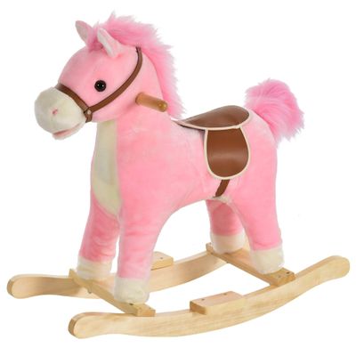 HOMCOM Children's Rocking Horse Baby Rocking Animal Horse with Animal Sounds Toy Handles for 36-72 Months Plush Pink 65 x 32.5 x 61 cm