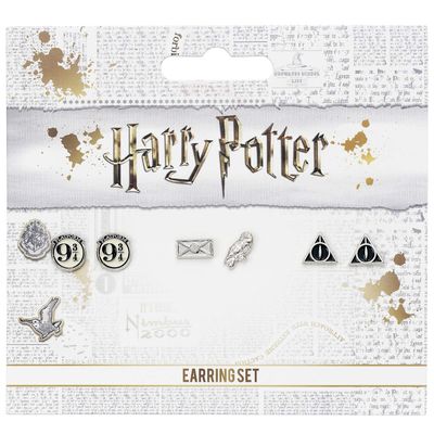 Official Harry Potter Stud Earring Set including Platform 9 3/4, Hedwig & Letter, and the Deathly Hallows earrings WE0107