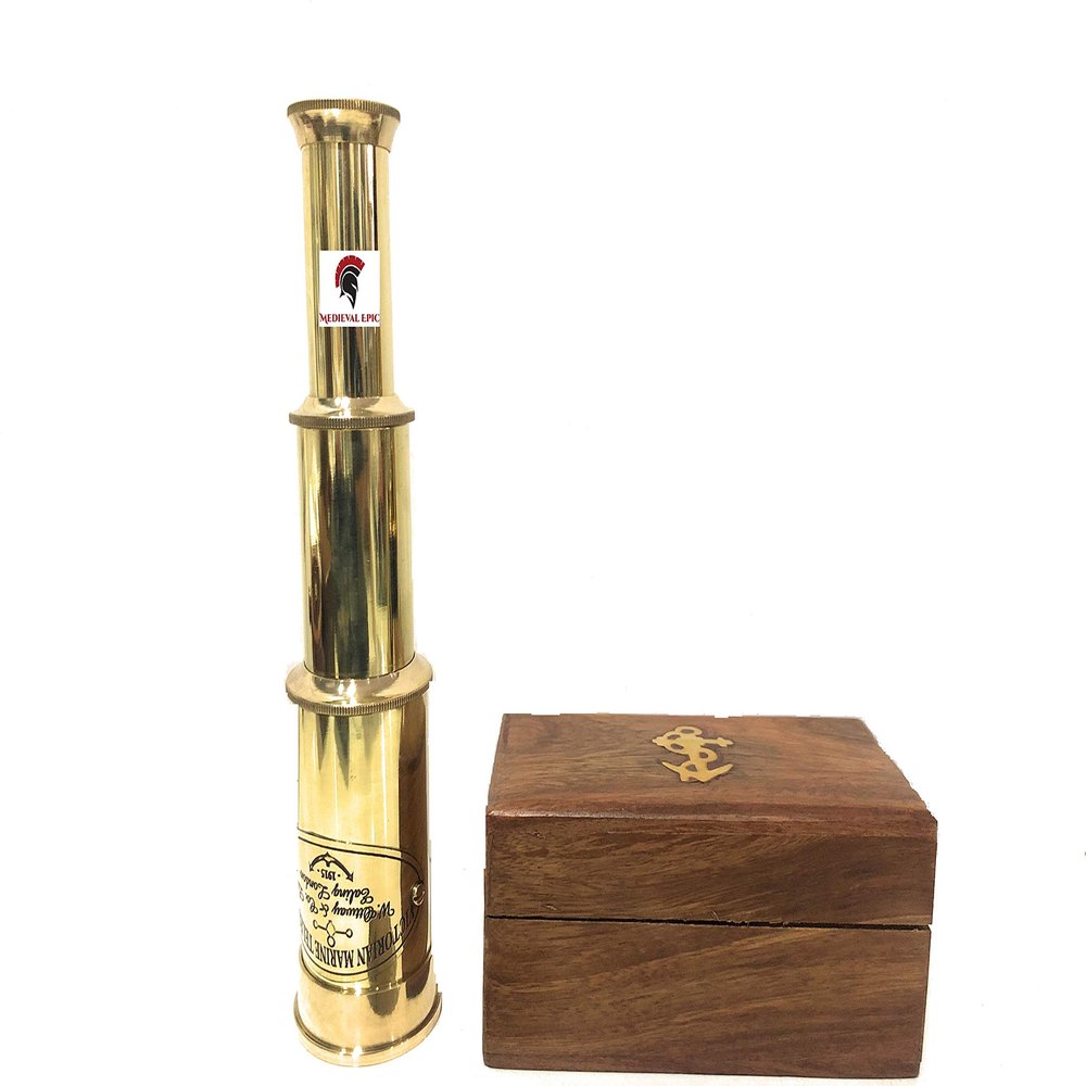 Medieval Epic Brass Telescope With Wooden Box Antique Gift