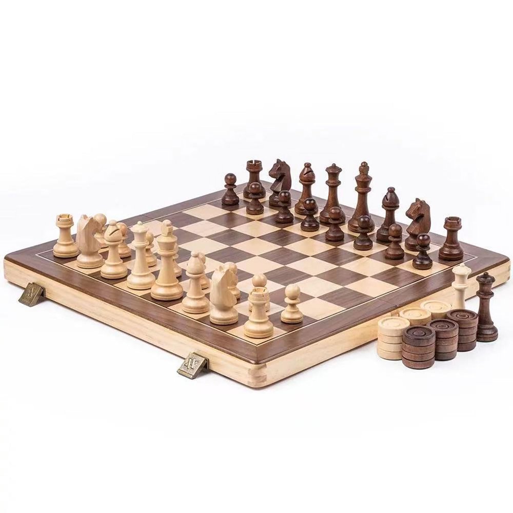 2 in 1 Chess Set Christmas Birthday Premium Gifts Solid Wooden Folding Chess Board Entertainment Professional Travel Chess (Color : B, Size : 38cm)