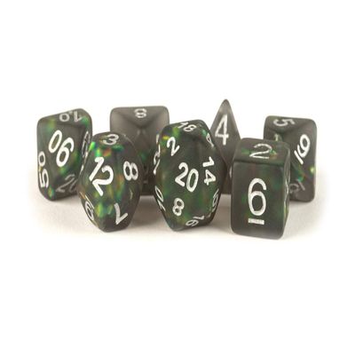 ICY Opal 16mm Resin Poly Dice Set: Black with Silver Numbers