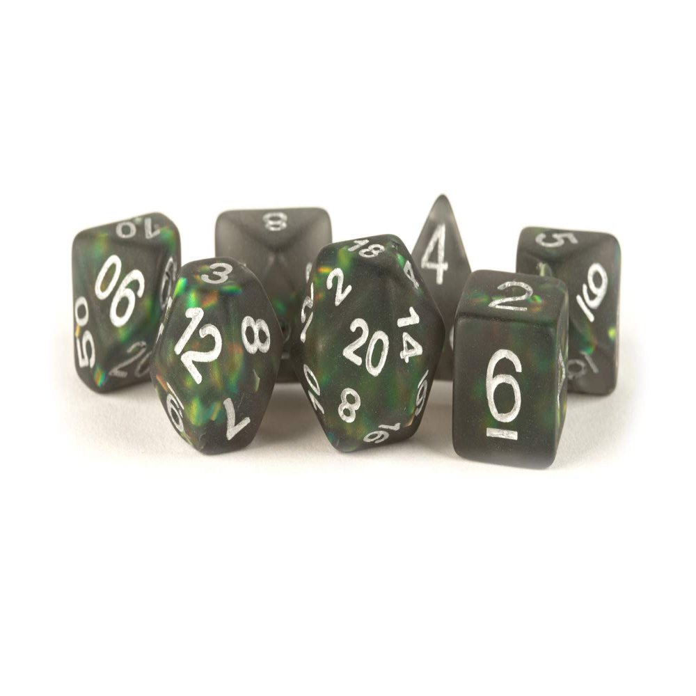 ICY Opal 16mm Resin Poly Dice Set: Black with Silver Numbers