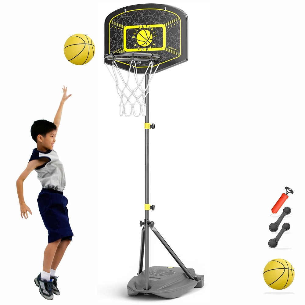 Adjustable Kids Basketball Hoop - Indoor Outdoor Play Set for Ages 3-8,Portable with Pump & Toddler-Sized Basketball