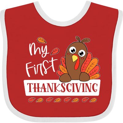 inktastic My 1st Thanksgiving Cute Turkey Baby Bib Red and White 3c80e