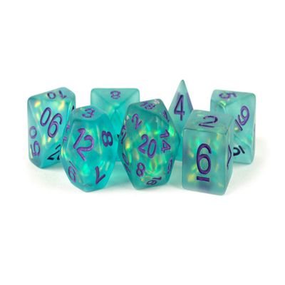 ICY Opal 16mm Resin Poly Dice Set: Teal with Purple Numbers