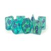 ICY Opal 16mm Resin Poly Dice Set: Teal with Purple Numbers view 1