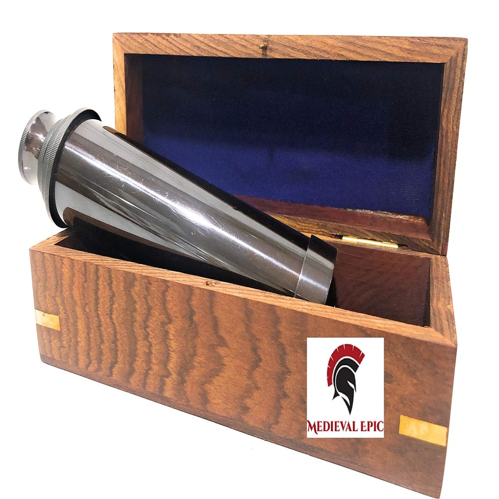 Medieval Epic Vintage Black Antique Telescope Brass Nautical Maritime Wooden Box