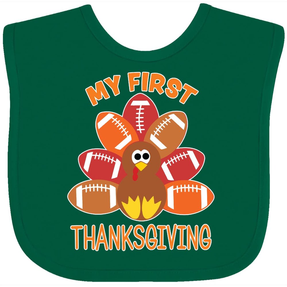 inktastic My First Thanksgiving with Football Turkey Baby Bib Green 3c906
