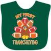 inktastic My First Thanksgiving with Football Turkey Baby Bib Green 3c906 view 1