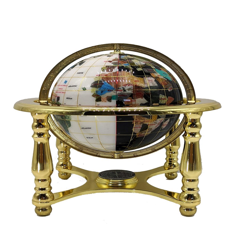Unique Art 10-Inch Tall Table Top Day and Night Ocean Gemstone World Globe with Gold Stand (DAY N NITE)