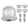 E-far Stainless Steel Bowls Plates and Cups for Kids Toddlers Bundle, 12 Ounce Double-deck Bowls, 8-inch Metal Dinner Plates, 6 Ounce Metal Insulated Cups, Set of 4, Dishwasher Safe view 1