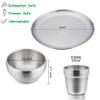 E-far Stainless Steel Bowls Plates and Cups for Kids Toddlers Bundle, 12 Ounce Double-deck Bowls, 8-inch Metal Dinner Plates, 6 Ounce Metal Insulated Cups, Set of 4, Dishwasher Safe view 2