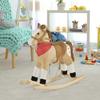 Qaba Kids Plush Ride-On Rocking Horse Toy Cowboy Rocker with Fun Realistic Sounds for Child 3-6 Years Old, Beige view 2