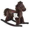 Qaba Kids Plush Ride-On Rocking Horse with Bear Toy, Children Chair with Soft Plush Toy & Fun Realistic Sounds, Brown view 1