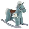 Qaba Kids Plush Ride-On Rocking Horse with Bear Toy, Children Chair with Soft Plush Toy & Fun Realistic Sounds, Blue view 1