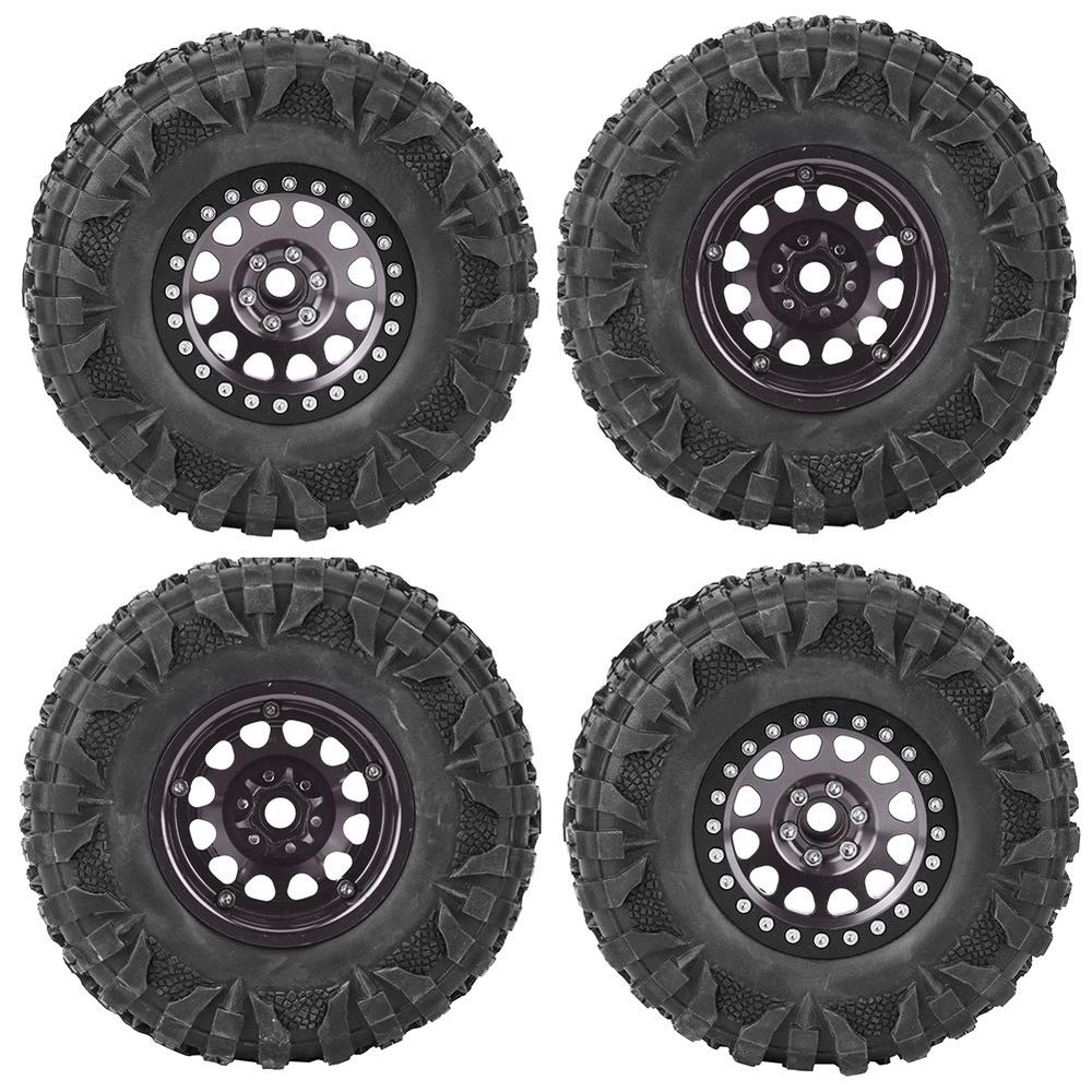 4pcs RC Tire, 1/10 Truck Rubber Tires RC Wheel Tyres Metal Wheel Hub Accessory Fit for 1/10 RC Car 2.2 Inch() 2.2 Beadlock Wheels and Tires 2.2 Beadlock Wheels 1/10 Short Course Truck Wheels