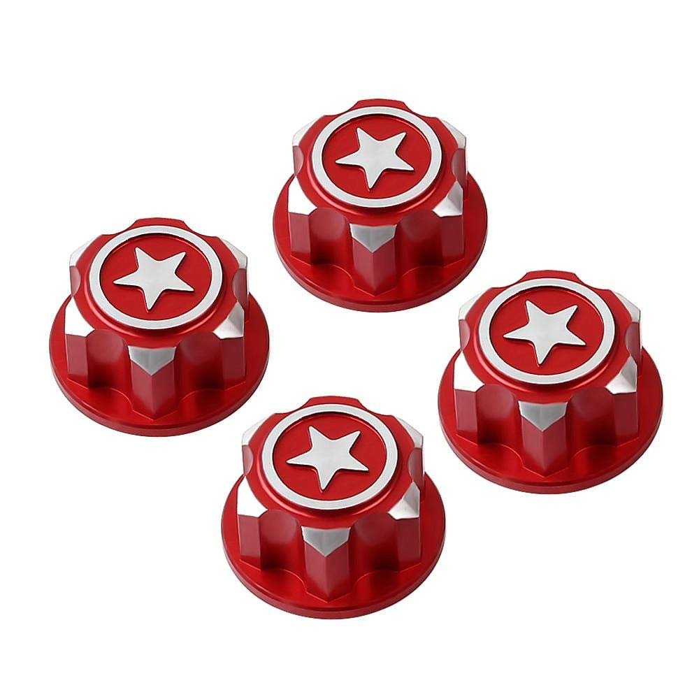 Aluminium 17MM Hex Wheel Nut Center Cap for 1:8 Off-road RC Car Monster Truck Traxxas X-Maxx SUMMIT E-REVO - 4Pc Red