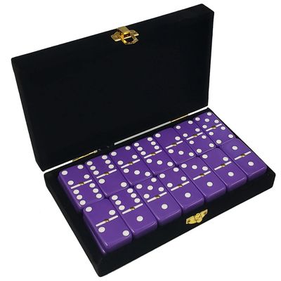 Marion Domino Double 6 Purple Jumbo Tournament Professional Size with Spinners in Elegant Black Velvet Case.