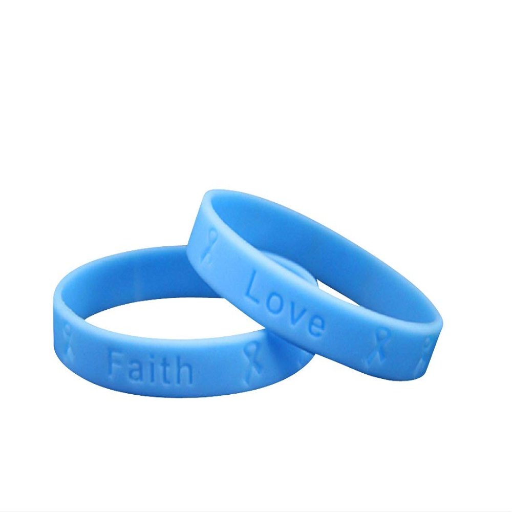 50 Pack Light Blue Silicone Bracelets - Light Blue Colored Rubber Wristbands for Prostate Cancer, Trisomy 18, Cushings, Scleroderma Awareness, Graves Disease, Gift Giving & Fundraising